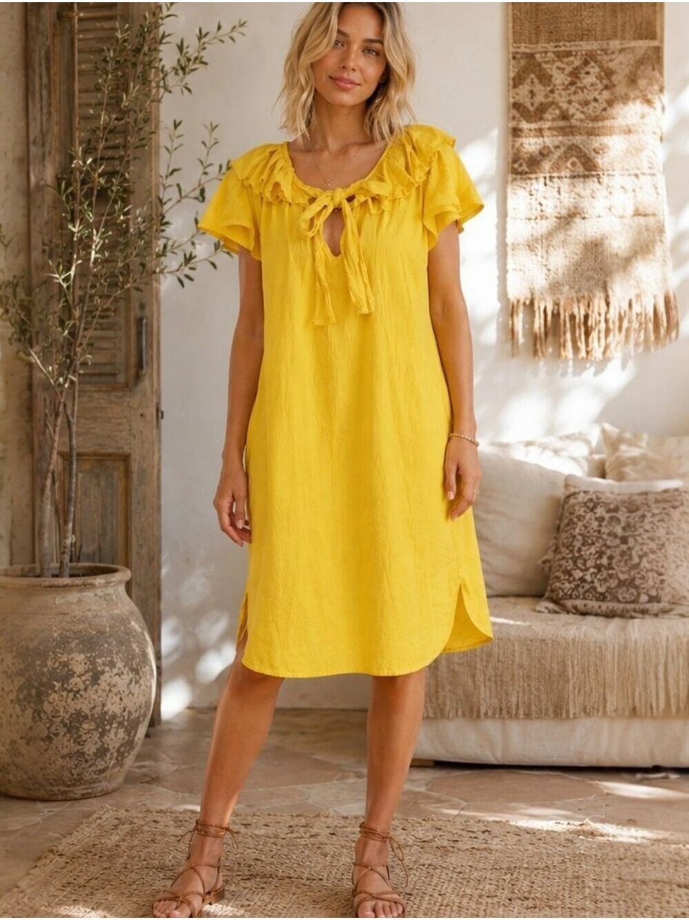 NAP Yellow Cotton Loungewear Dress Size Medium